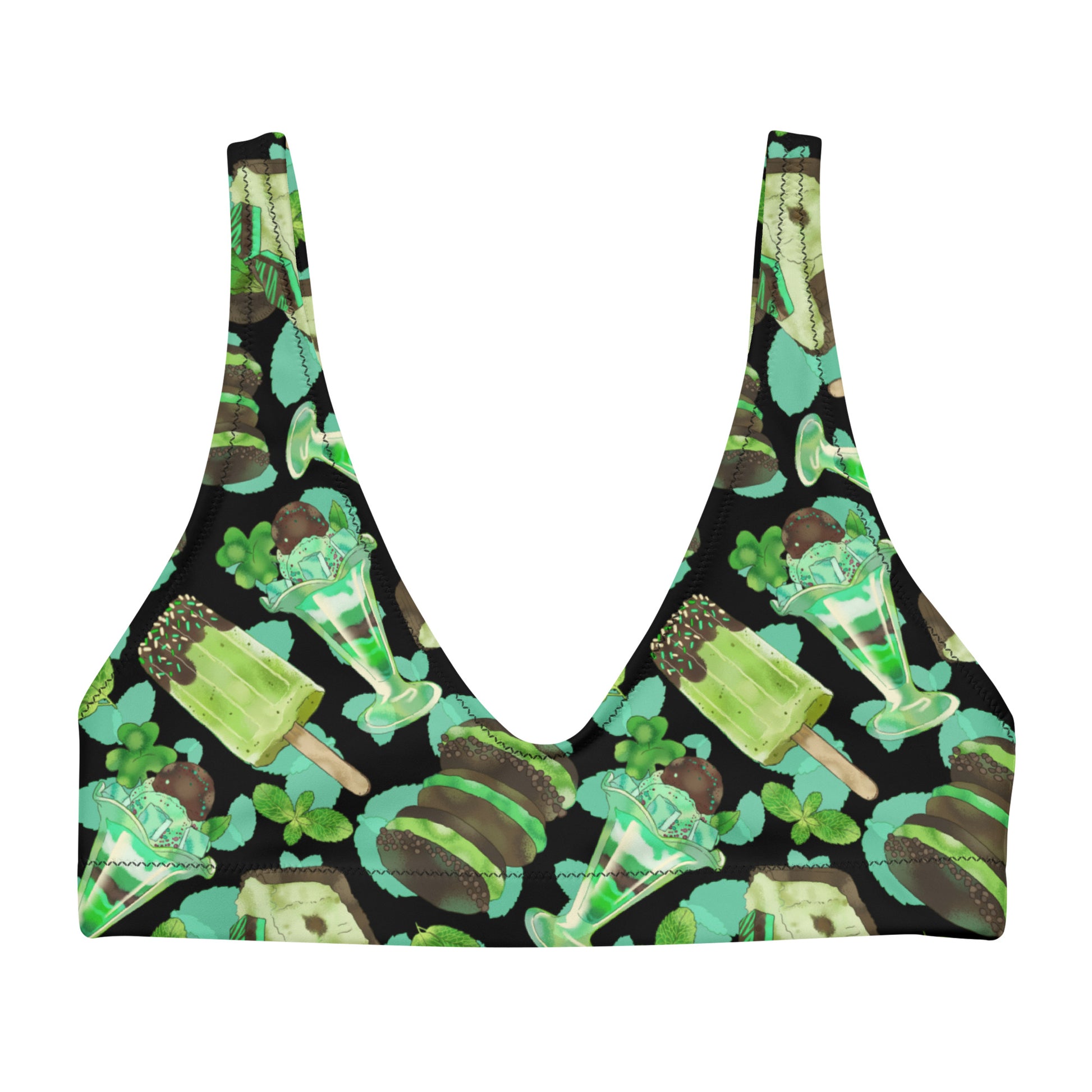 Choco Mint Padded Bikini Top featuring vibrant mint designs, perfect for a refreshing summer look at your favorite store.