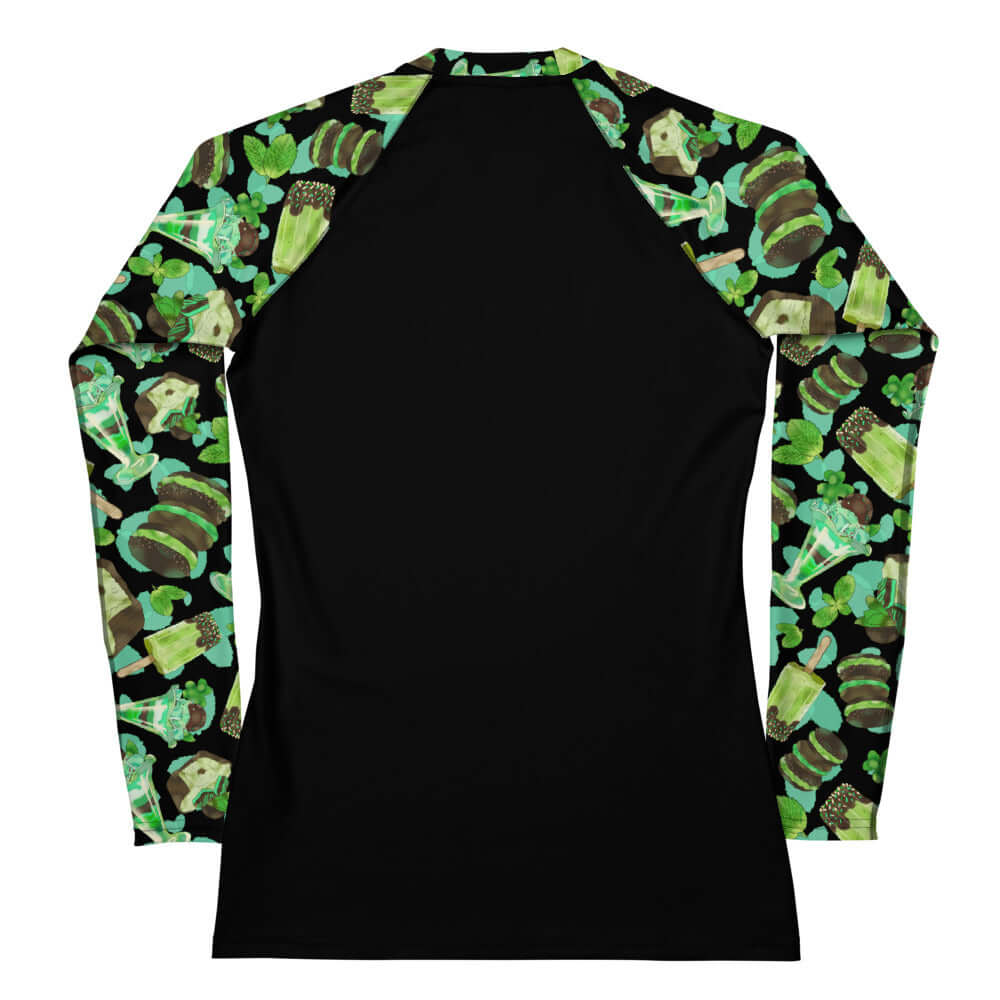 Choco Mint Rash Guard features a vibrant design, perfect for activewear and sun protection during sports.