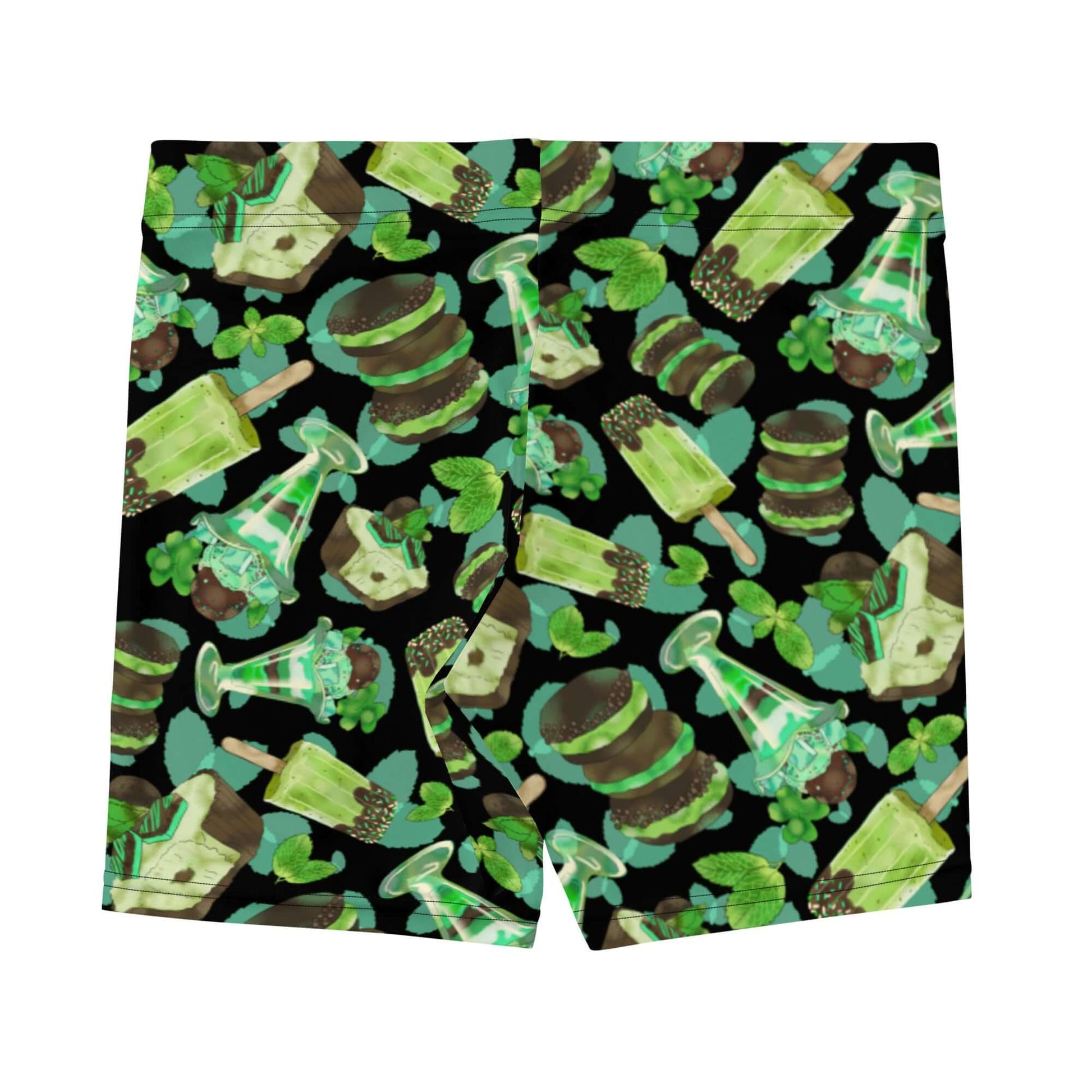 Choco Mint Shorts feature a fun dessert print, perfect for comfort and style during workouts or casual outings.