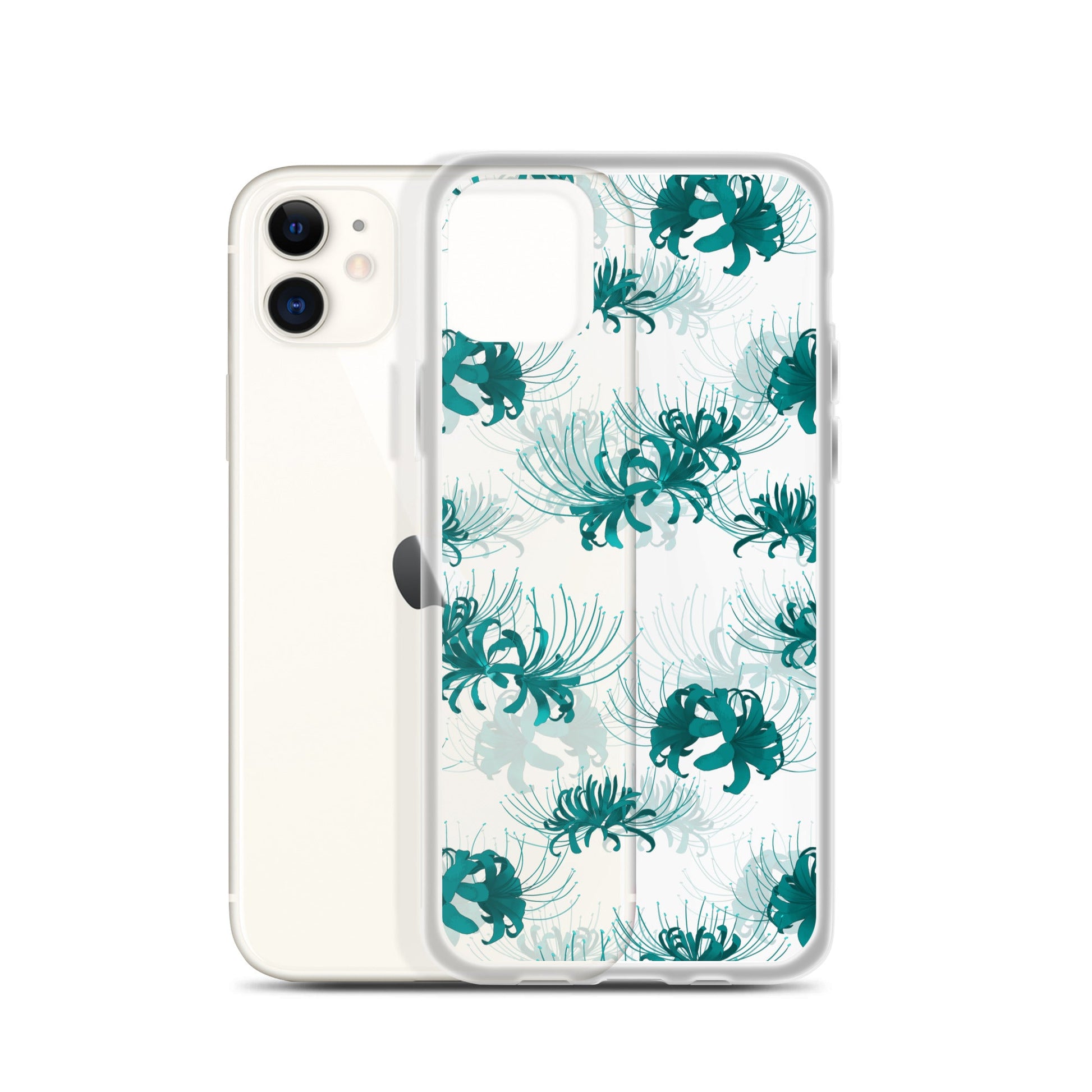 Sleek Higanbana iPhone® Clear Case featuring a floral design, offering protection from scratches and dirt.