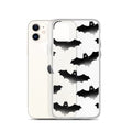 Sleek Morrigan iPhone® Clear Case featuring a stylish bat design, protecting against scratches and dirt.