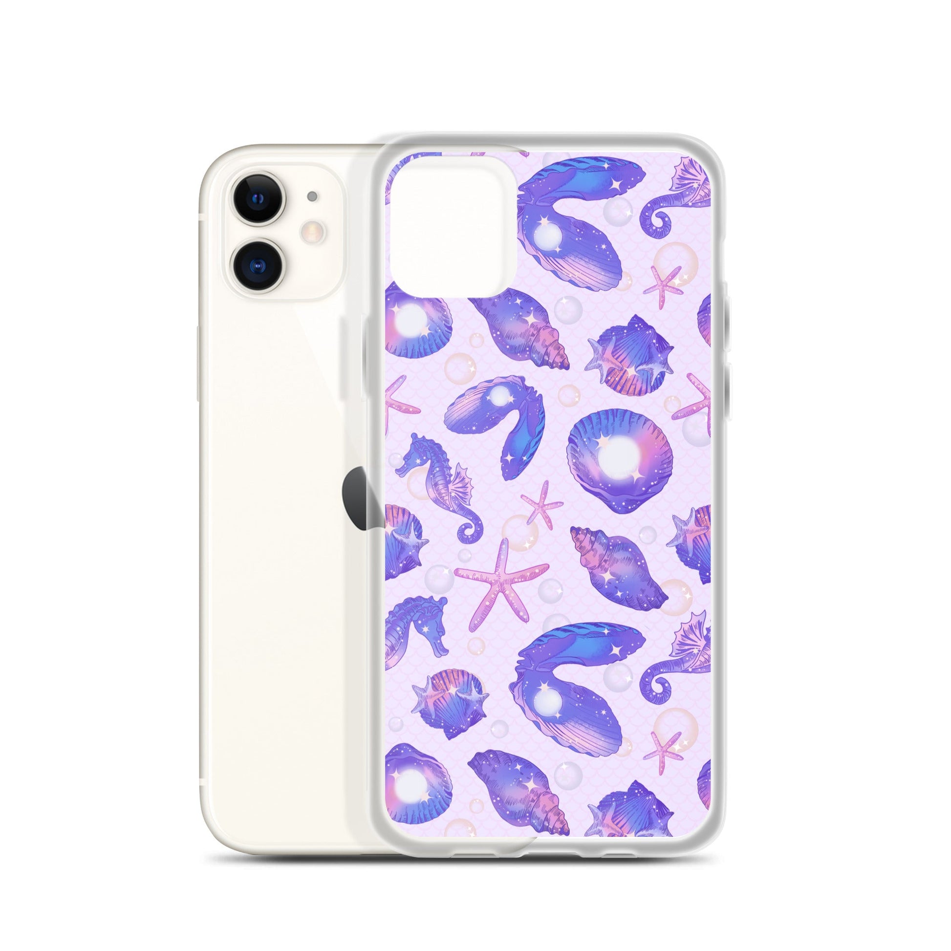 Stylish Sea Princess iPhone® Clear Case featuring a vibrant shell design, offering reliable protection and easy access.