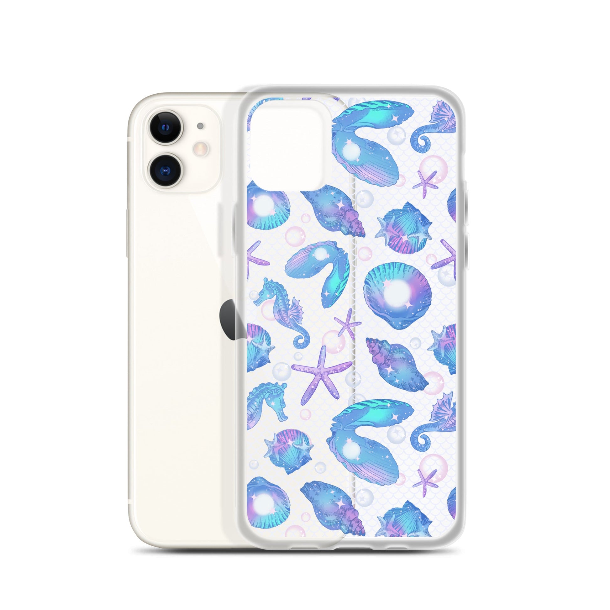 Colorful Sea Princess iPhone® Clear Case featuring seashells and sea life, offering sleek protection from scratches and dirt.