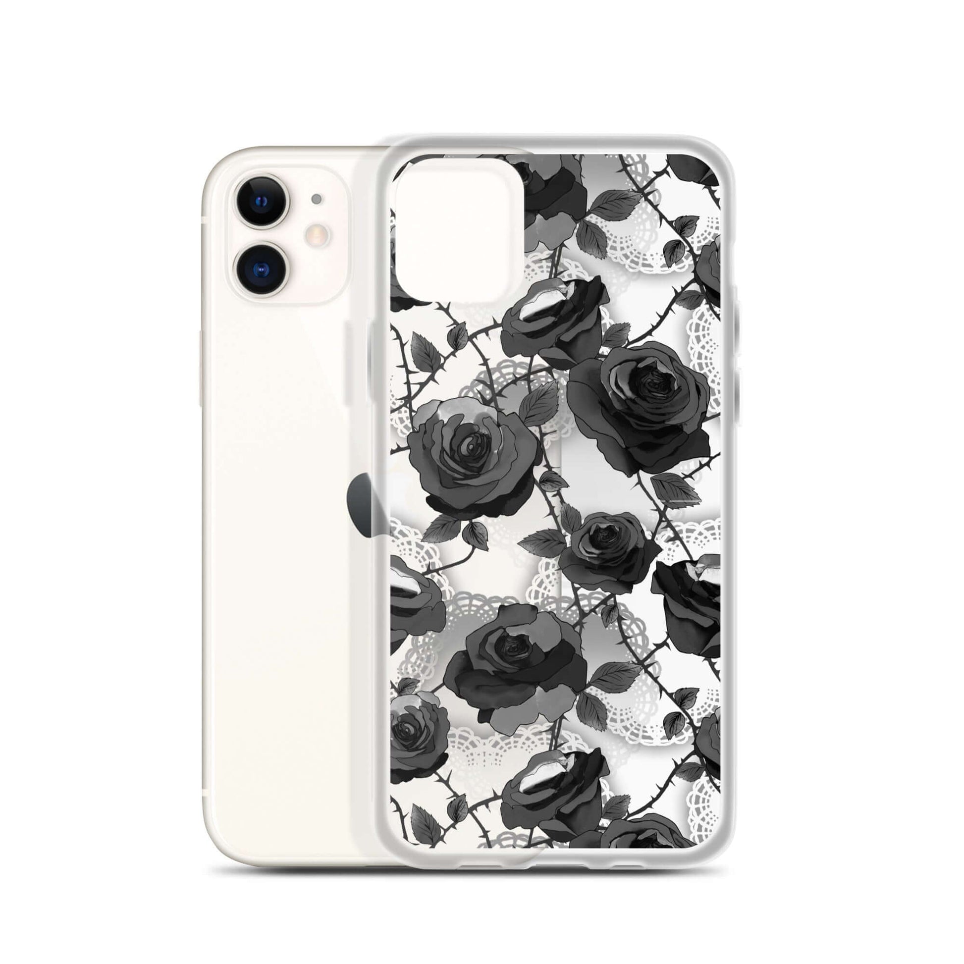 Protect your phone stylishly with the Enchanted Rose iPhone® Clear Case (Transparent), featuring a sleek floral design.