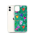 Vibrant Monster Party iPhone® Clear Case featuring fun designs, offering protection against scratches and dirt.