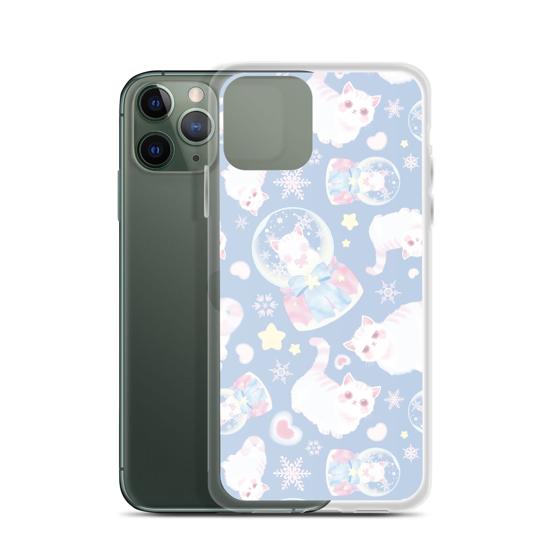 Sleek Snow Kitten iPhone® Clear Case featuring adorable kittens, protecting against scratches and dirt with stylish design.