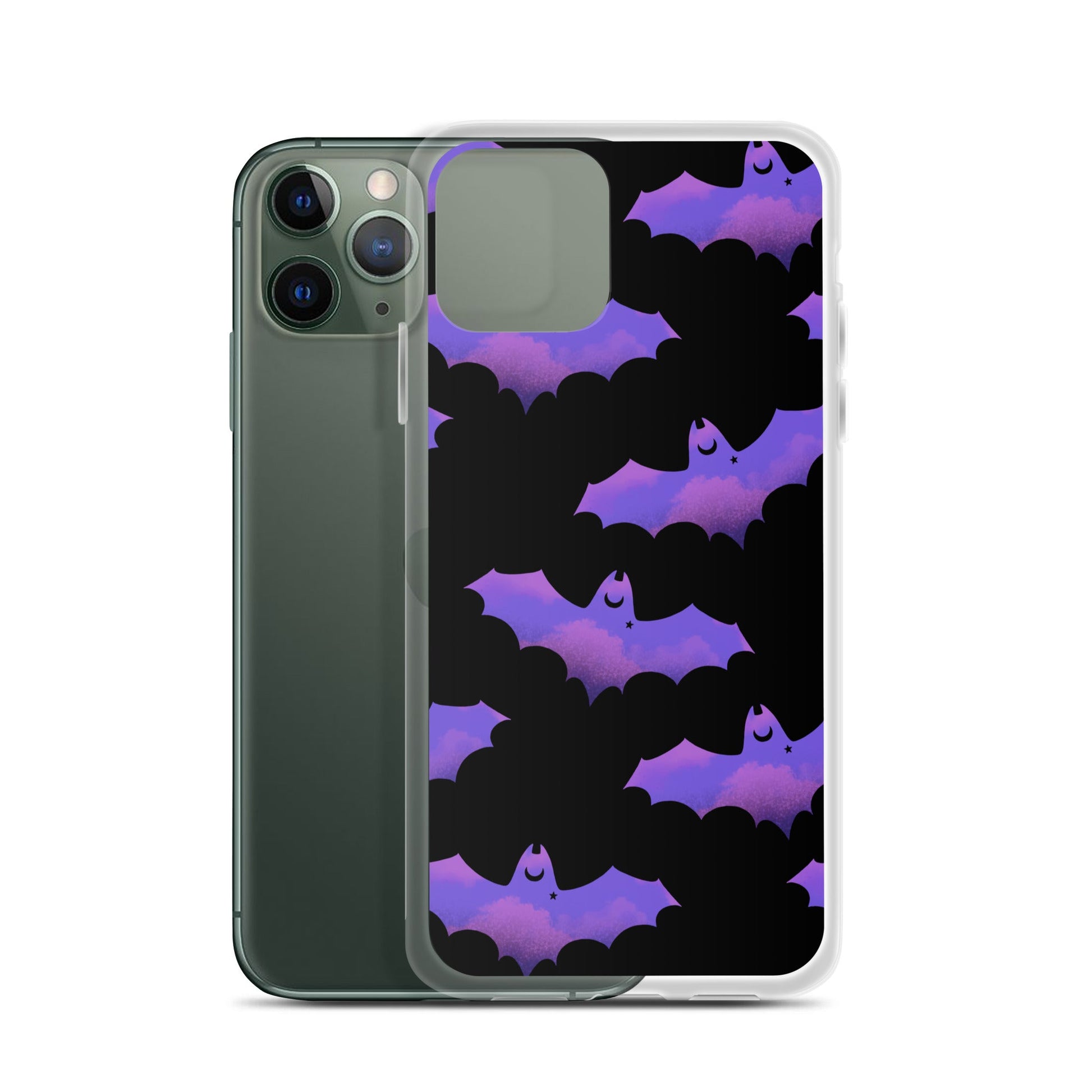 Protect your iPhone with the stylish Morrigan iPhone® Clear Case featuring a flexible design and vibrant bat pattern.
