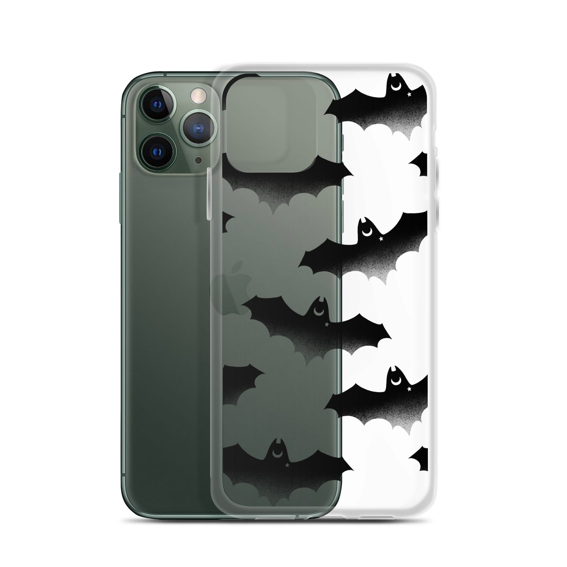 Morrigan iPhone® Clear Case showcases a sleek design with bat graphics, protecting your phone stylishly.
