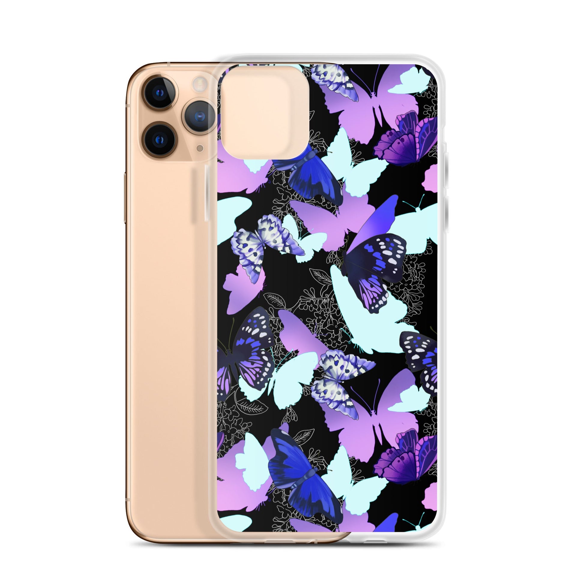 Stylish Butterfly iPhone® Clear Case offers durable protection against scratches and dirt, featuring a vibrant butterfly design.