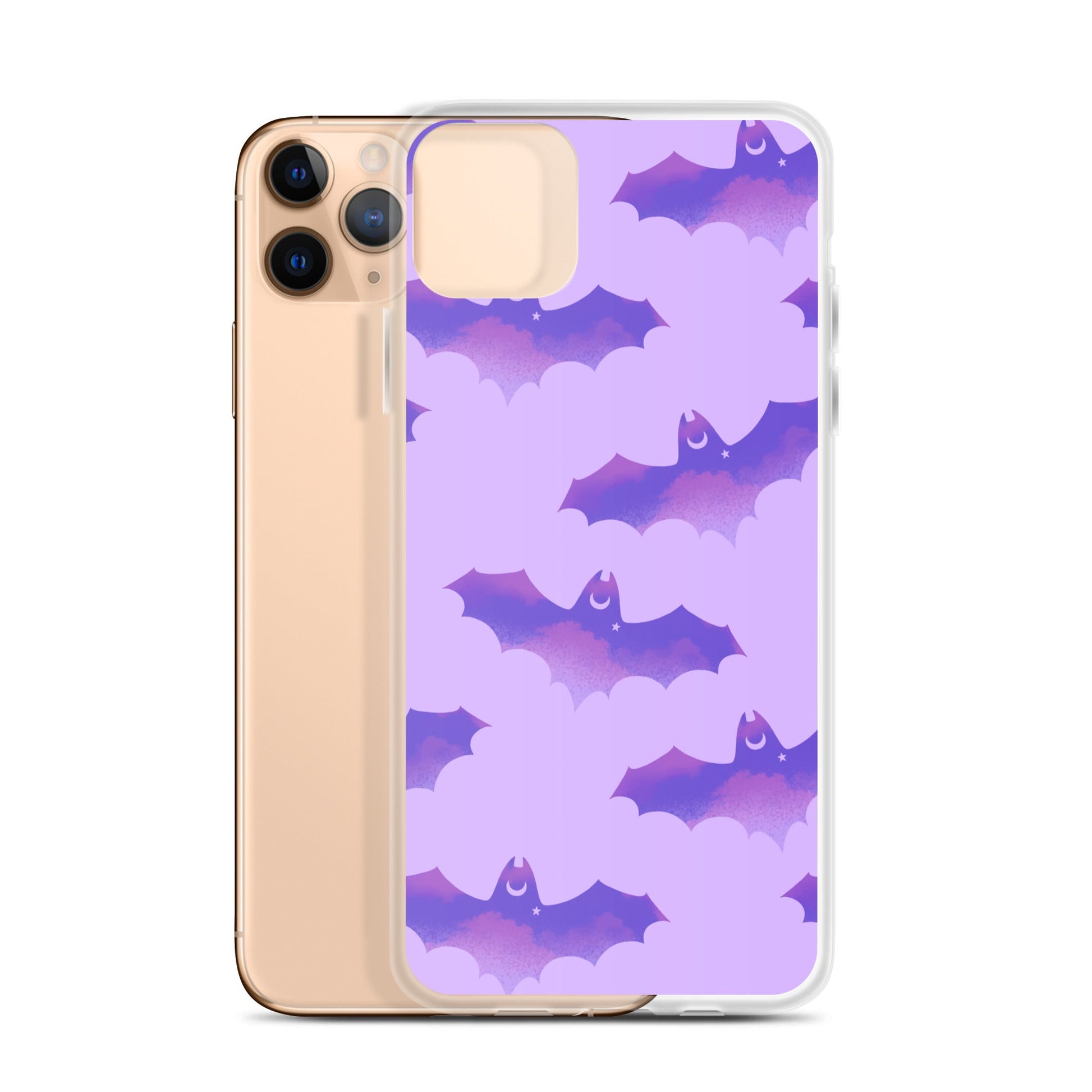 Stylish Morrigan iPhone® Clear Case featuring a bat design, protecting against scratches and dirt while ensuring easy access.