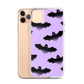 Sleek Morrigan iPhone® Clear Case showcasing a bat pattern, offering protection and easy access to ports.