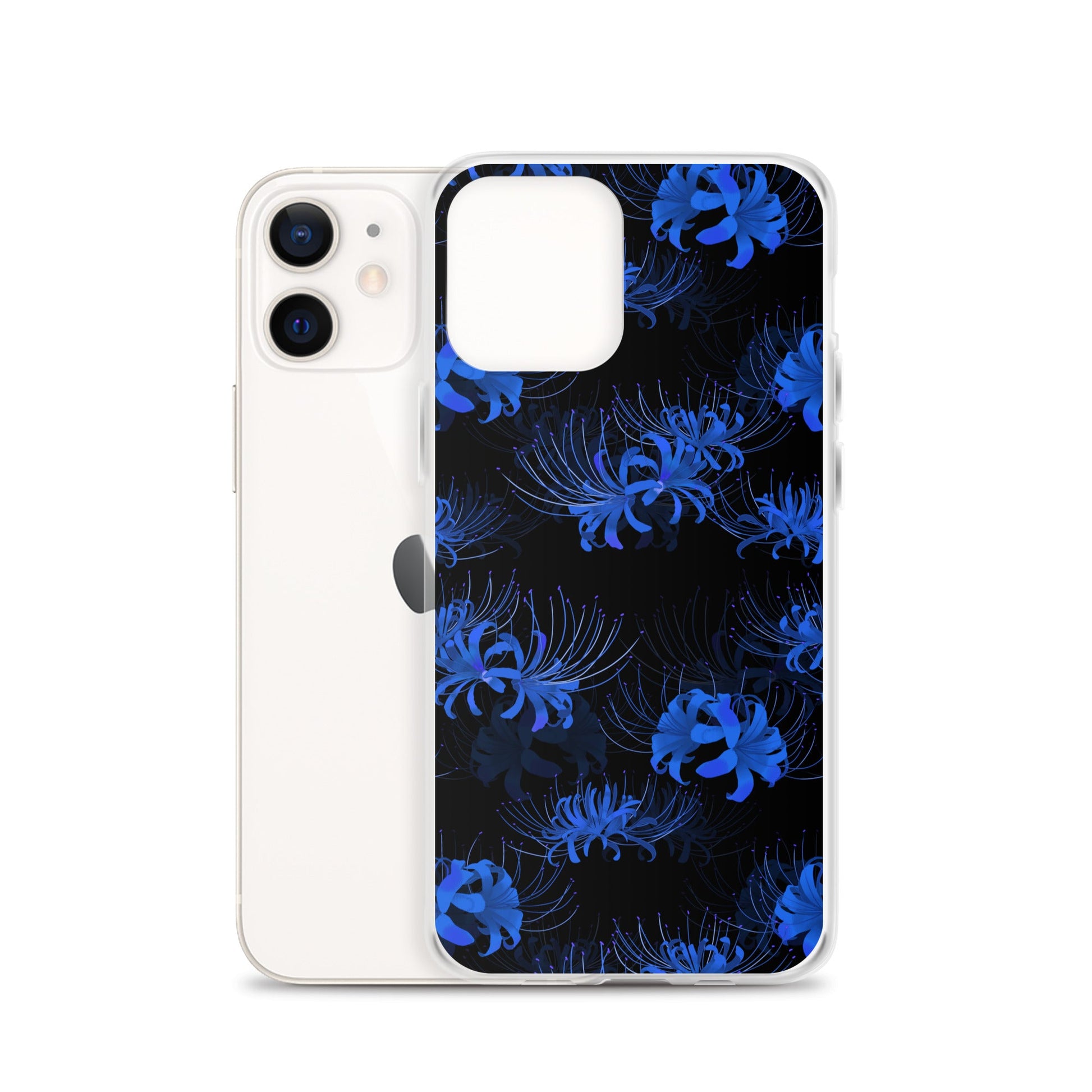 Higanbana iPhone® Clear Case featuring a stylish floral design, protecting your phone from scratches and dirt.