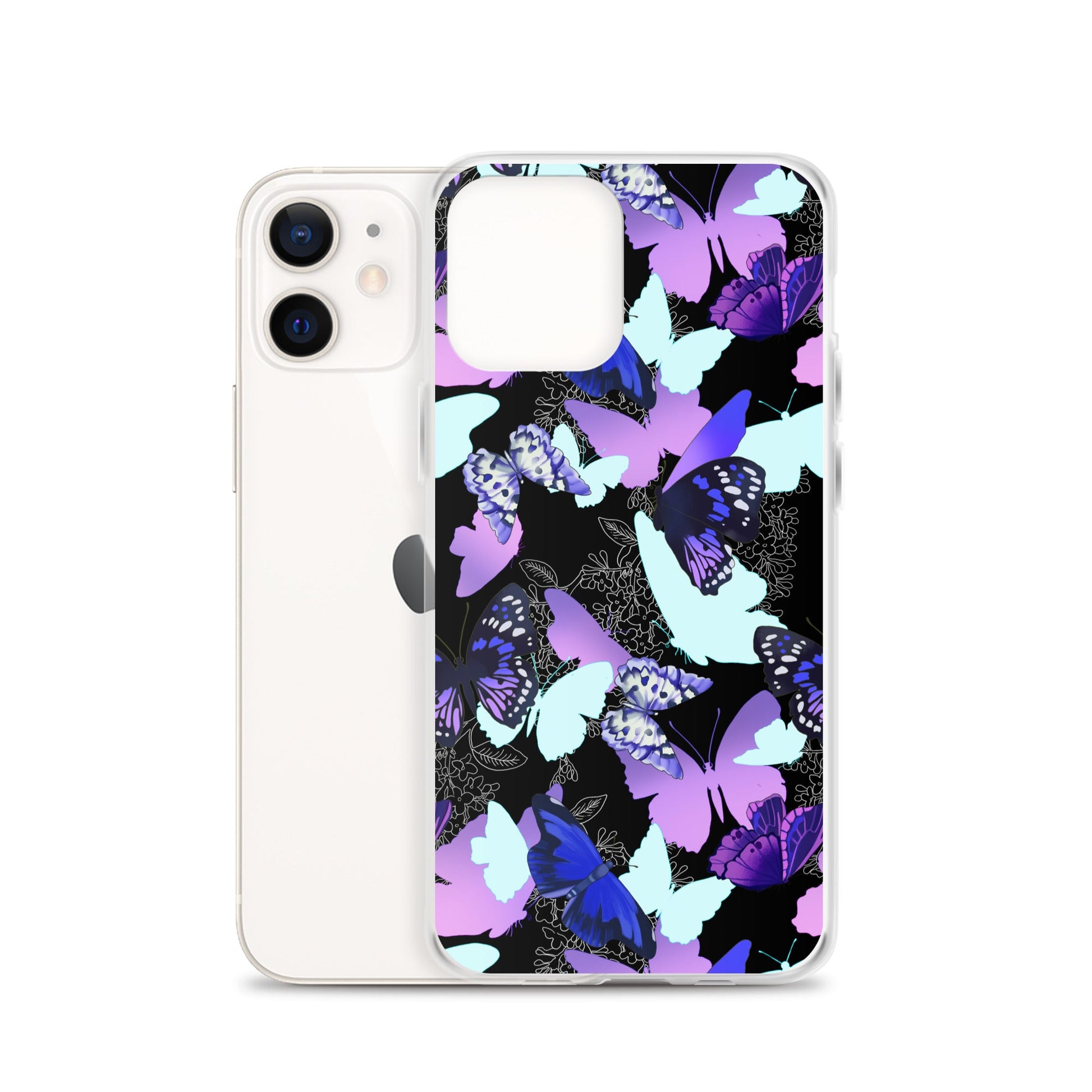 Sleek Butterfly iPhone® Clear Case featuring a vibrant butterfly design, offering reliable protection and easy access.