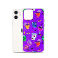 Colorful Monster Party iPhone® Clear Case featuring fun drinks and spooky designs, perfect for protection and style.