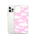 Stylish Cloudy Sky iPhone® Clear Case featuring a pink cloud design, perfect for protection and aesthetics.