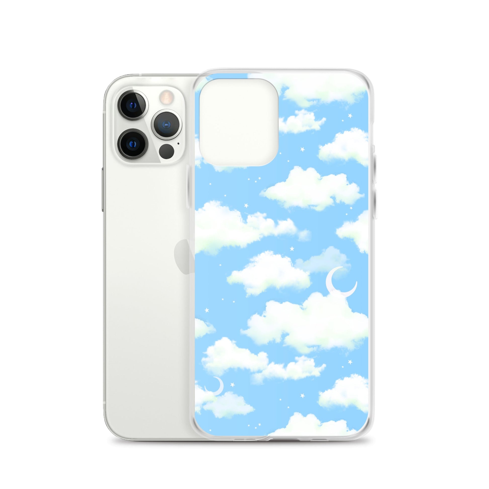 Stylish Cloudy Sky iPhone® Clear Case with a soft blue background and fluffy clouds, perfect for protection and style.