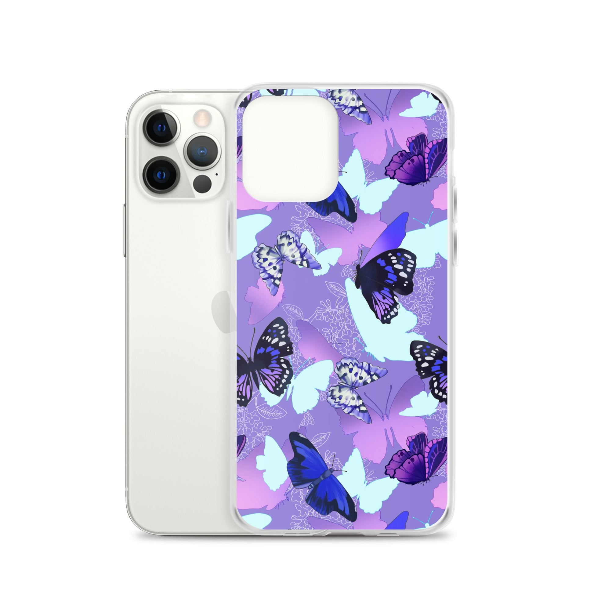 Sleek Butterfly iPhone® Clear Case features vibrant butterfly design, providing stylish protection for your device.