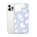 Snow Bunny iPhone® Clear Case featuring a whimsical bunny design, offering protection from scratches and dirt.