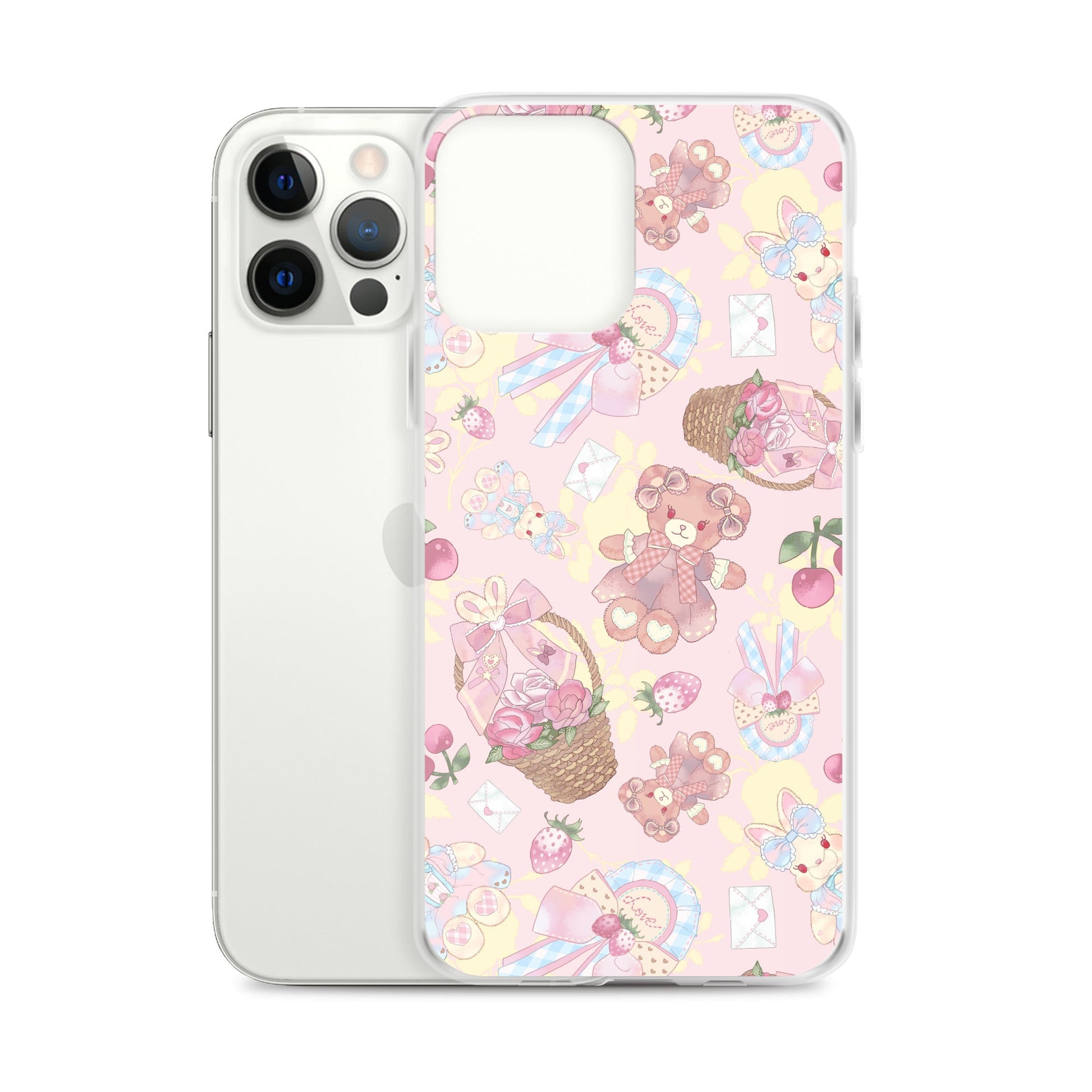 Sweet Teddy iPhone® Clear Case featuring adorable teddy bear designs, offering stylish protection and easy access to ports.