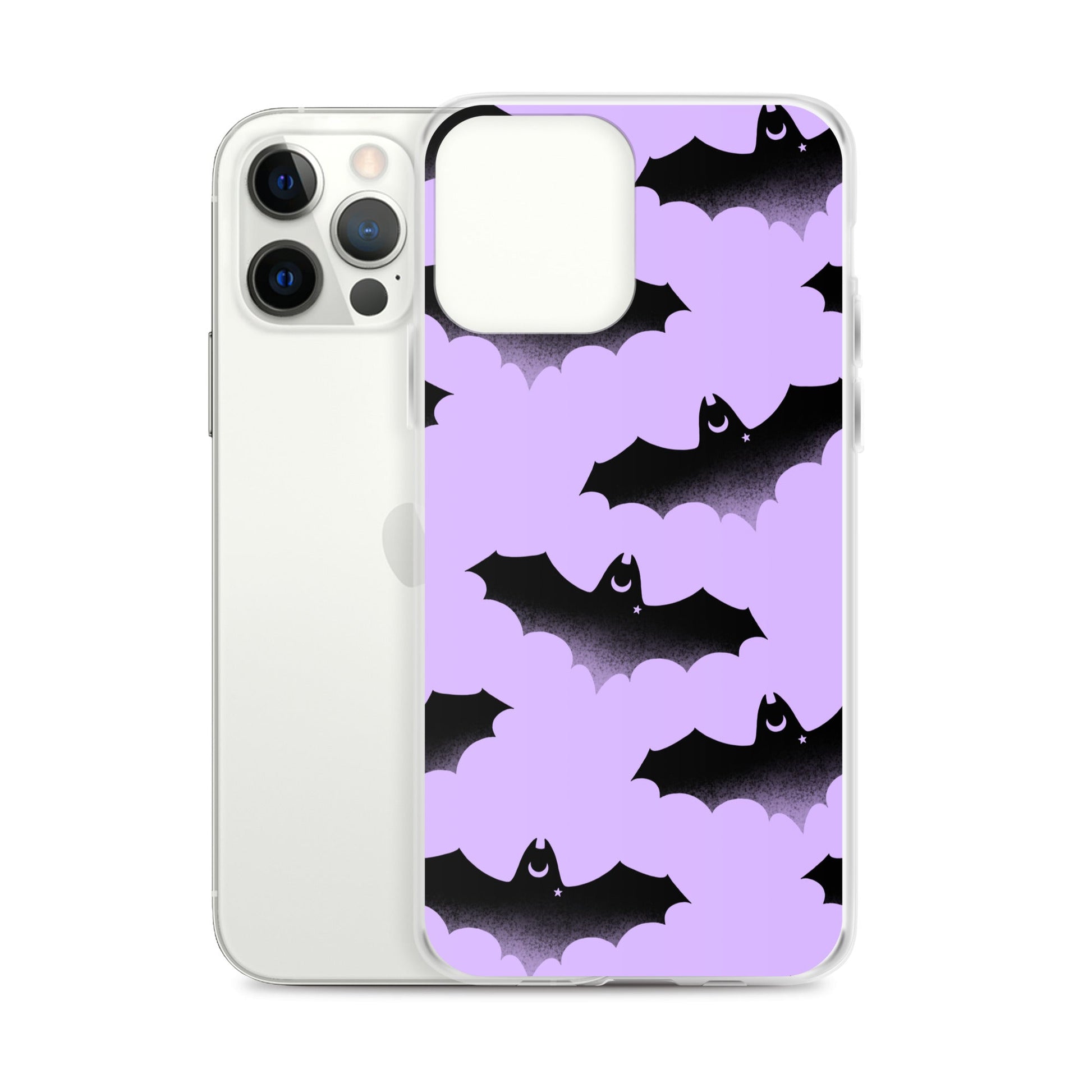 Morrigan iPhone® Clear Case showcases a stylish bat design, protecting against scratches and dirt with flexible sides.