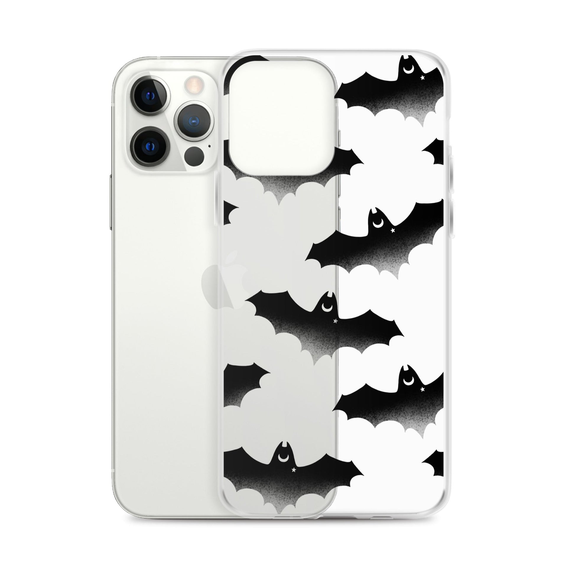 Stylish Morrigan iPhone® Clear Case featuring a unique bat design, protecting your phone from scratches and dirt.