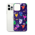 Vibrant Monster Party iPhone® Clear Case featuring playful designs, offering protection from scratches and dirt.