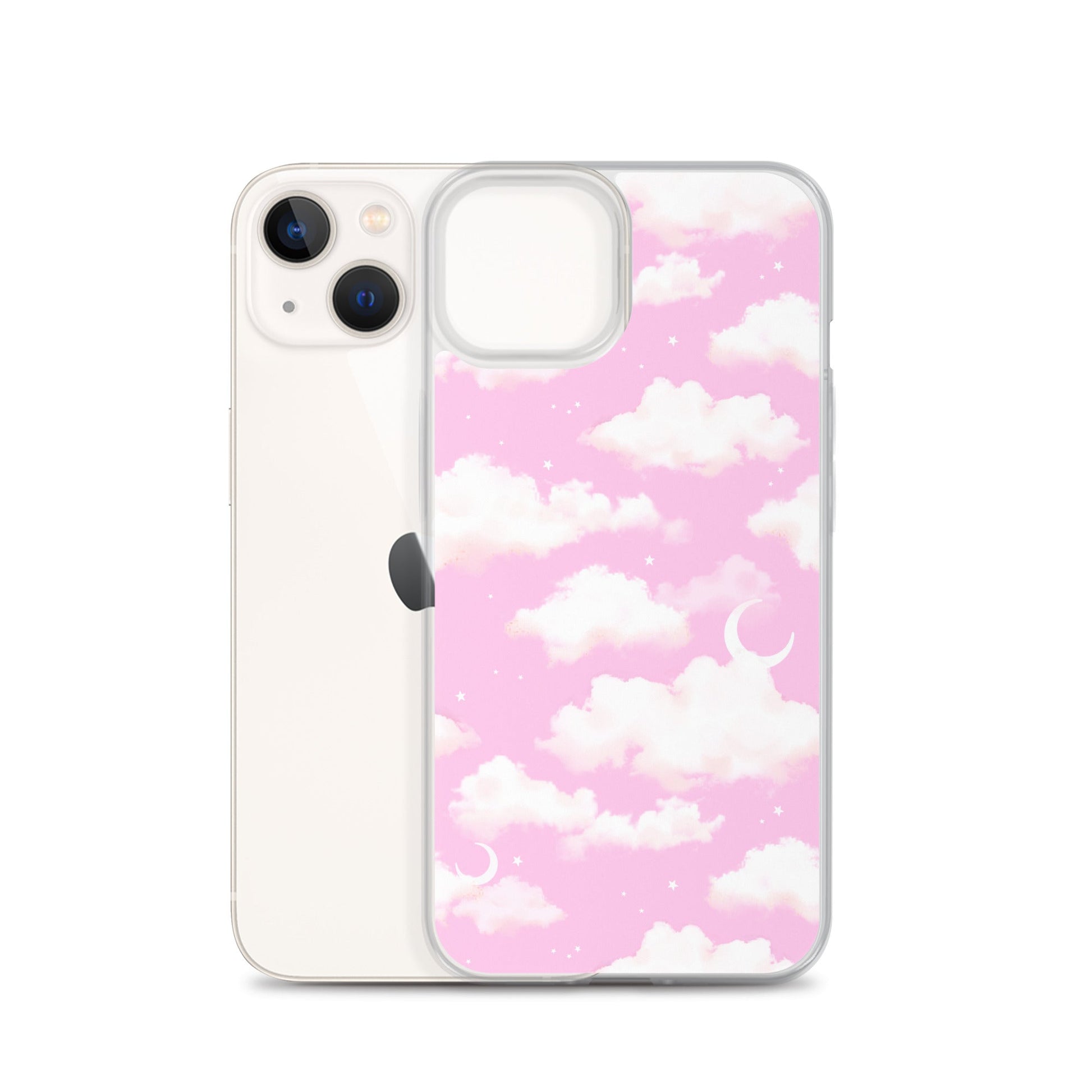 Cloudy Sky iPhone® Clear Case showcases a pink cloud design, offering sleek protection against scratches and dirt.