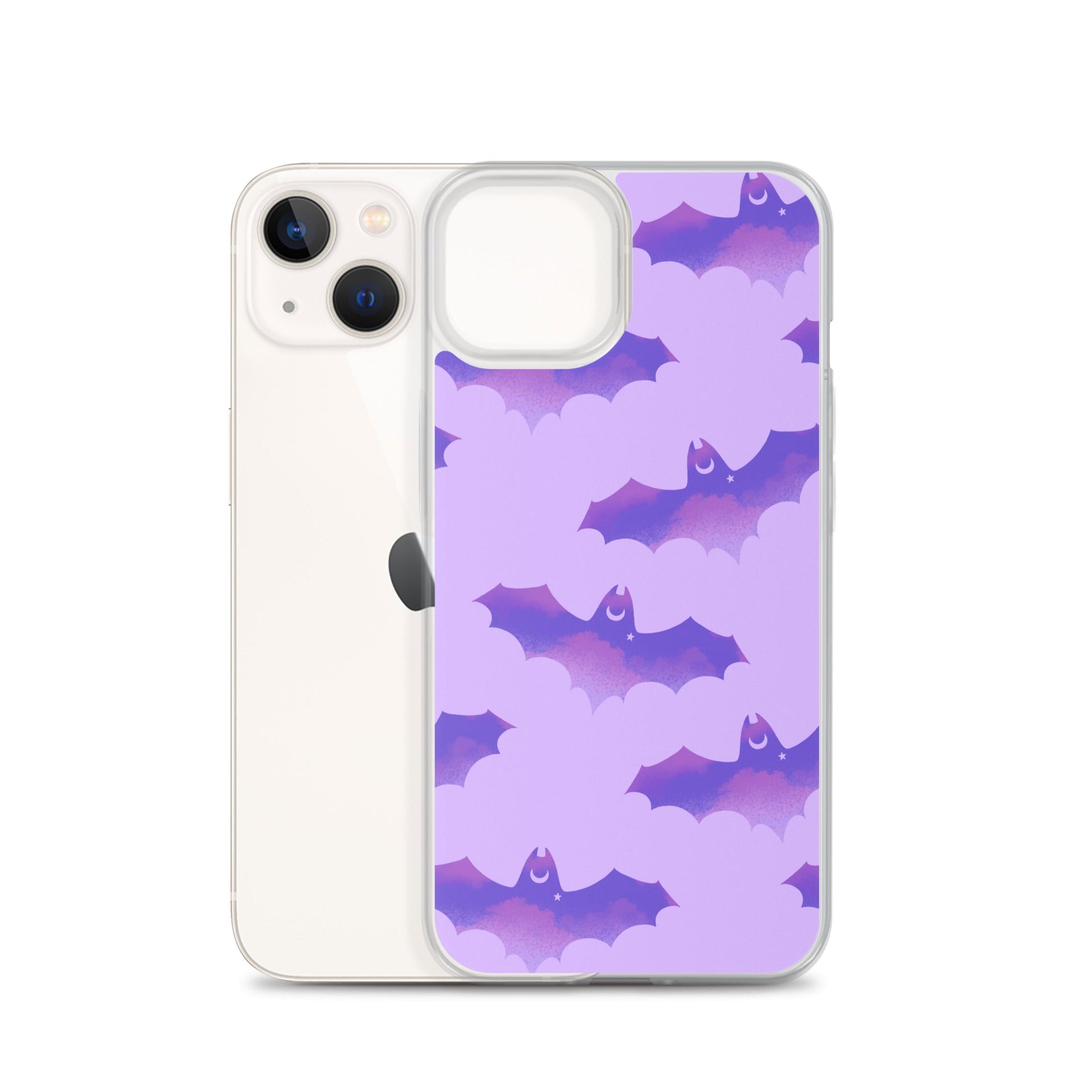 Morrigan iPhone® Clear Case featuring a sleek design with bats, offering protection against scratches and dirt.