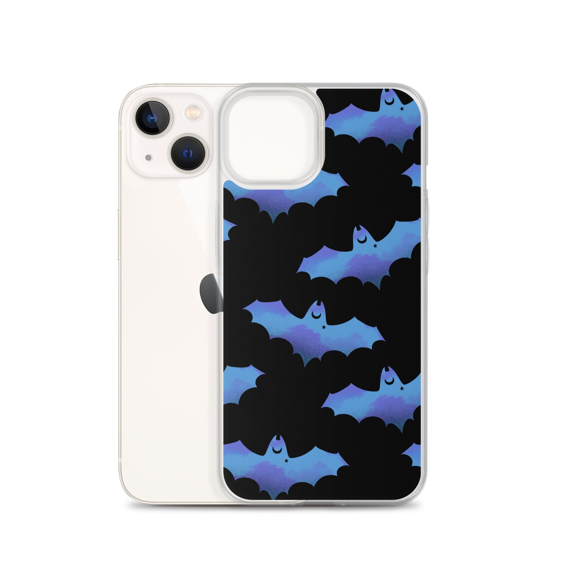 Stylish Lilith iPhone® Clear Case featuring a solid back, flexible sides, and vibrant bat design for ultimate protection.