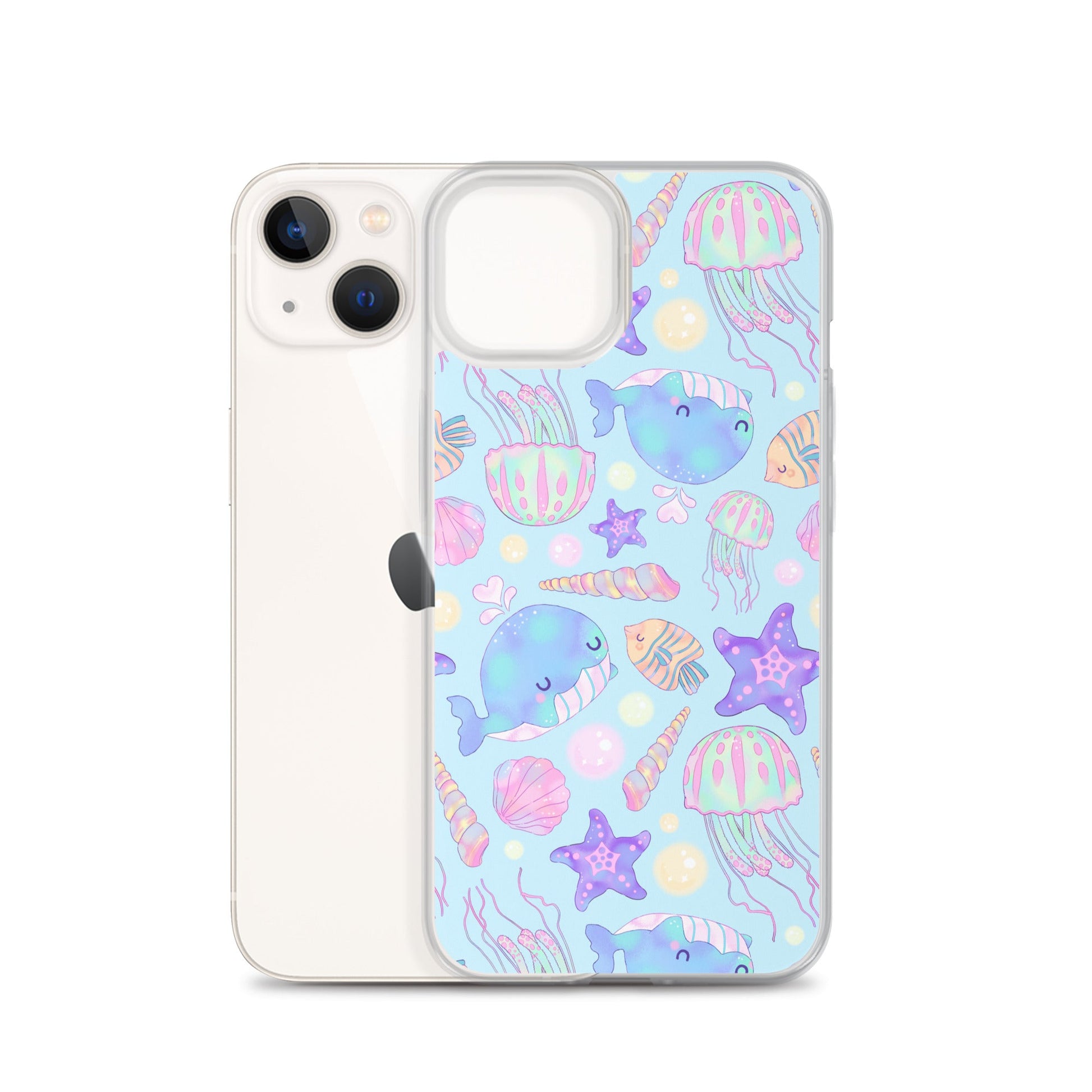 Colorful Under the Sea iPhone® Clear Case features playful marine designs, offering stylish protection for your device.