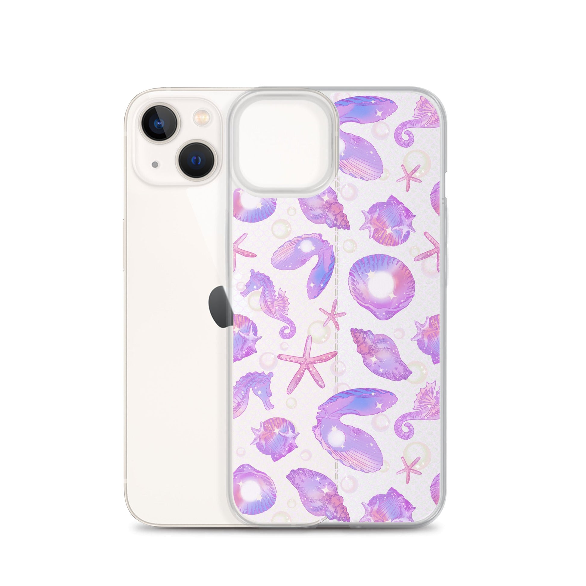 Stylish Sea Princess iPhone® Clear Case features a colorful shell design, offering protection from scratches and dirt.