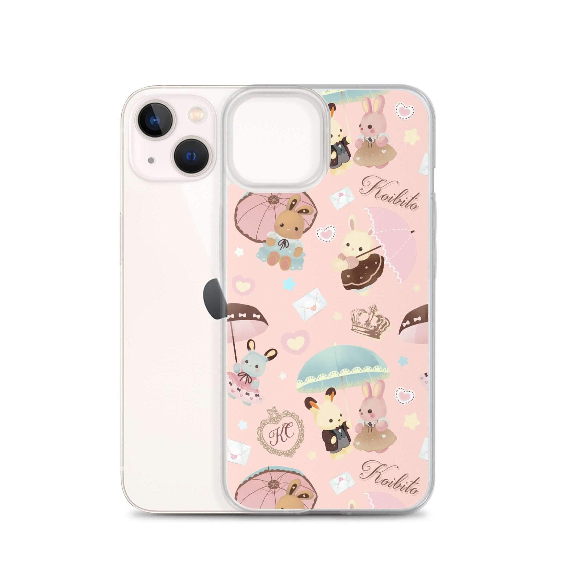 Cute Parasol Bunny iPhone® Clear Case featuring charming bunny designs, offering stylish protection for your device.