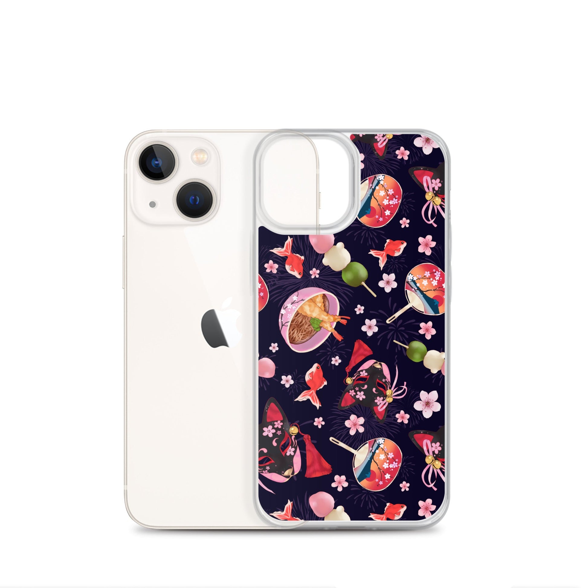 Stylish Matsuri iPhone® Clear Case featuring vibrant designs, providing protection from scratches and dirt.