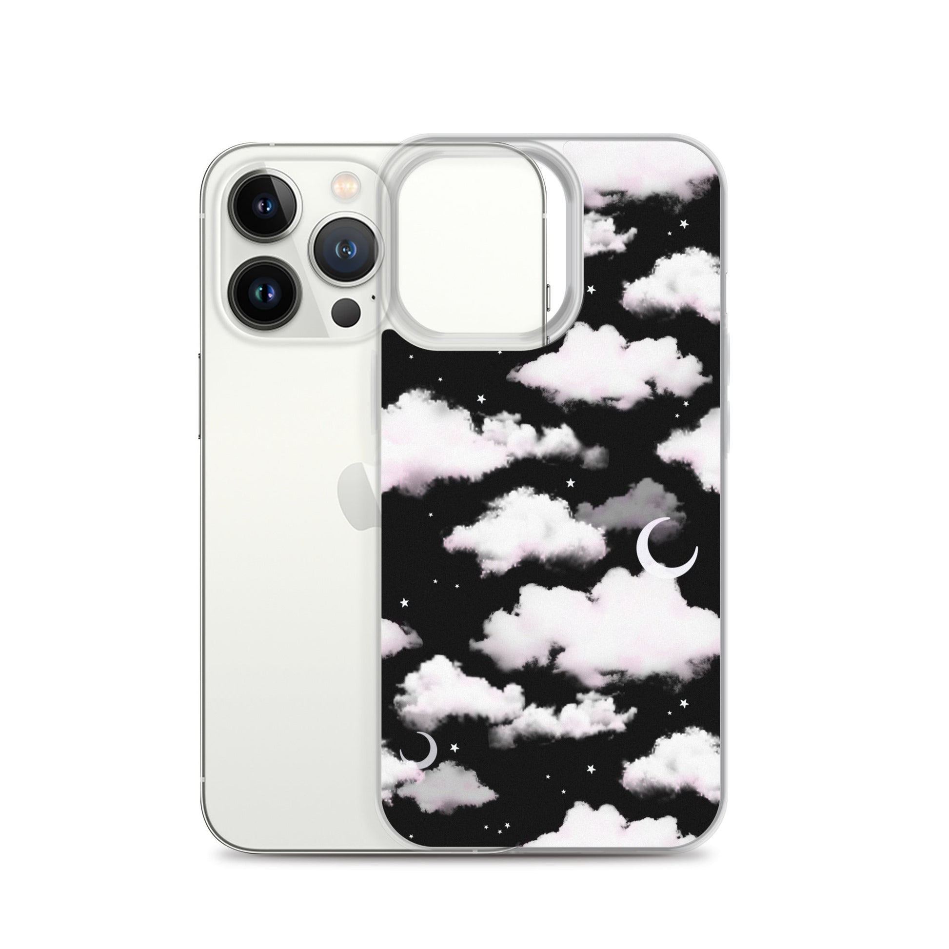 Sleek Cloudy Sky iPhone® Clear Case featuring a stylish cloud design, protecting against scratches and dust.