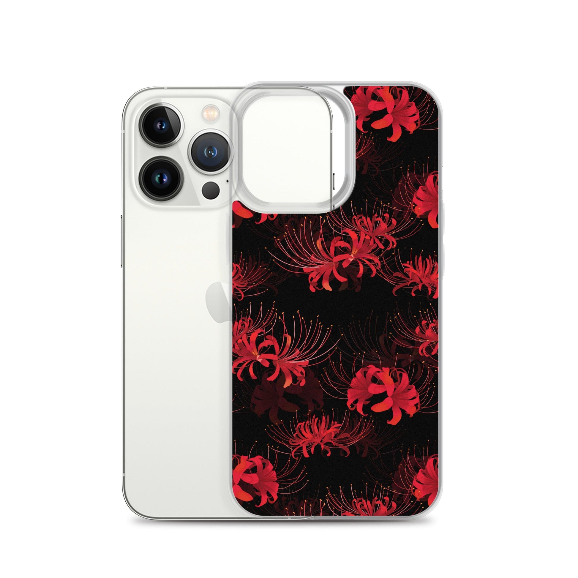 Sleek Higanbana iPhone® Clear Case with red floral design protects against scratches and dirt, perfect for your phone.
