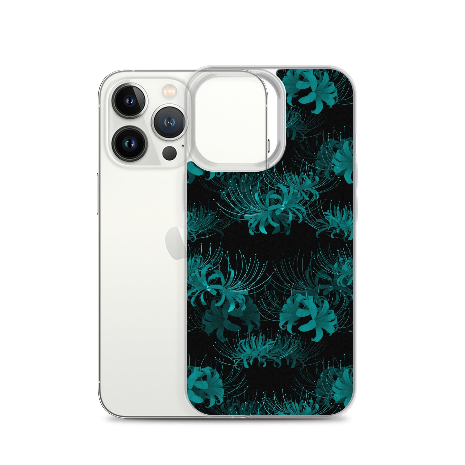 Sleek Higanbana iPhone® Clear Case showcasing floral design, offering protection from scratches and dust.