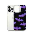 Sleek Morrigan iPhone® Clear Case shows vibrant bat design, offering protection from scratches and easy access to ports.