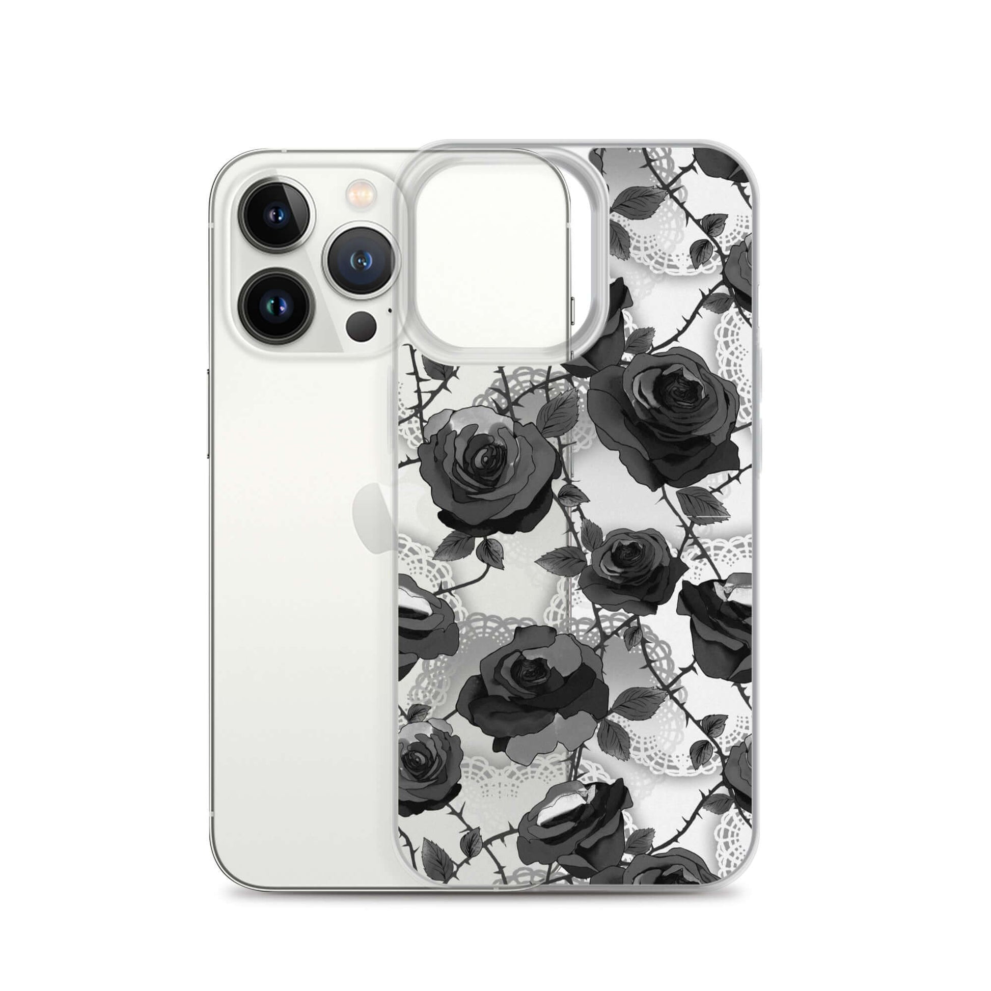Showcasing the Enchanted Rose iPhone® Clear Case (Transparent), designed for protection and style with floral details.