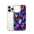 Colorful Monster Party iPhone® Clear Case featuring drinks and spooky designs, perfect for protection and style.