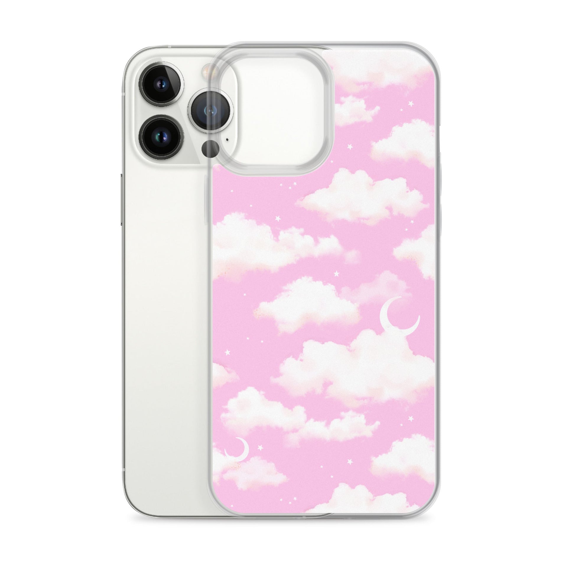 Cloudy Sky iPhone® Clear Case features a pink cloud design, offering stylish protection for your device.