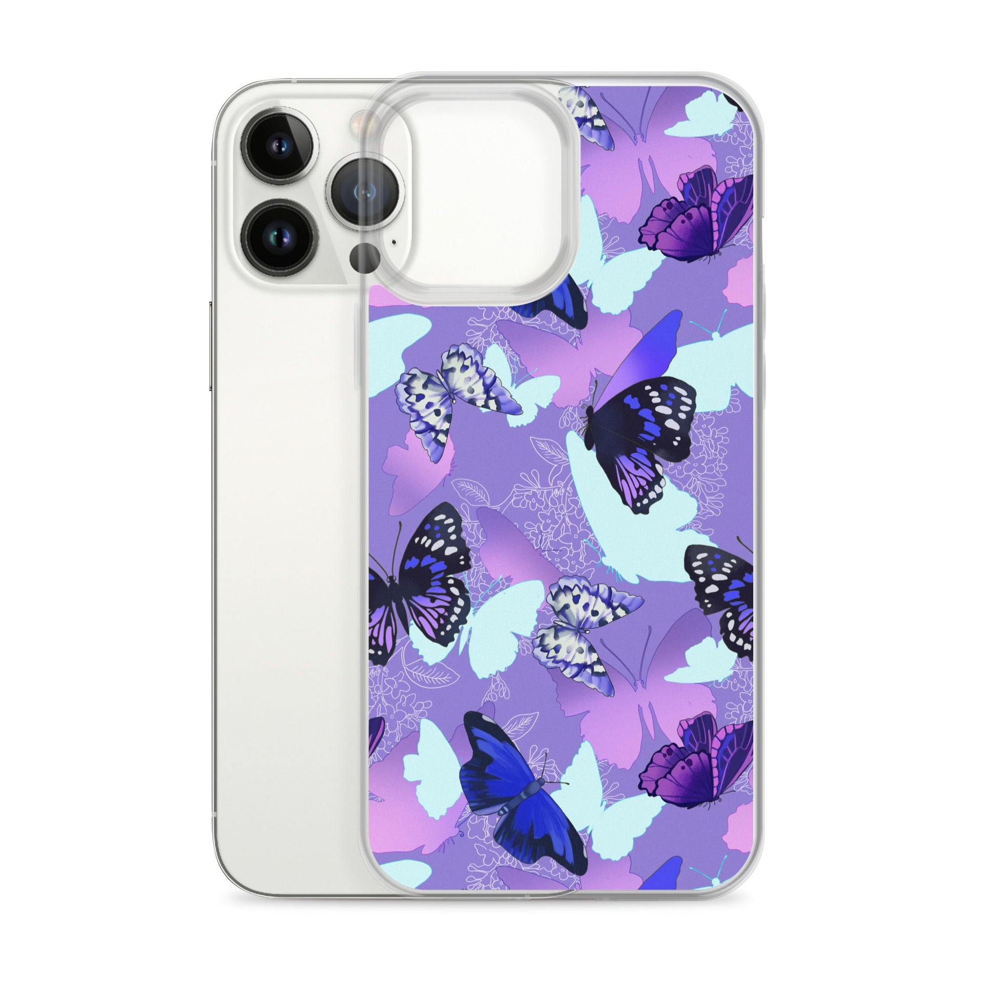 Butterfly iPhone® Clear Case featuring a colorful butterfly design, offering sleek protection against scratches and dirt.