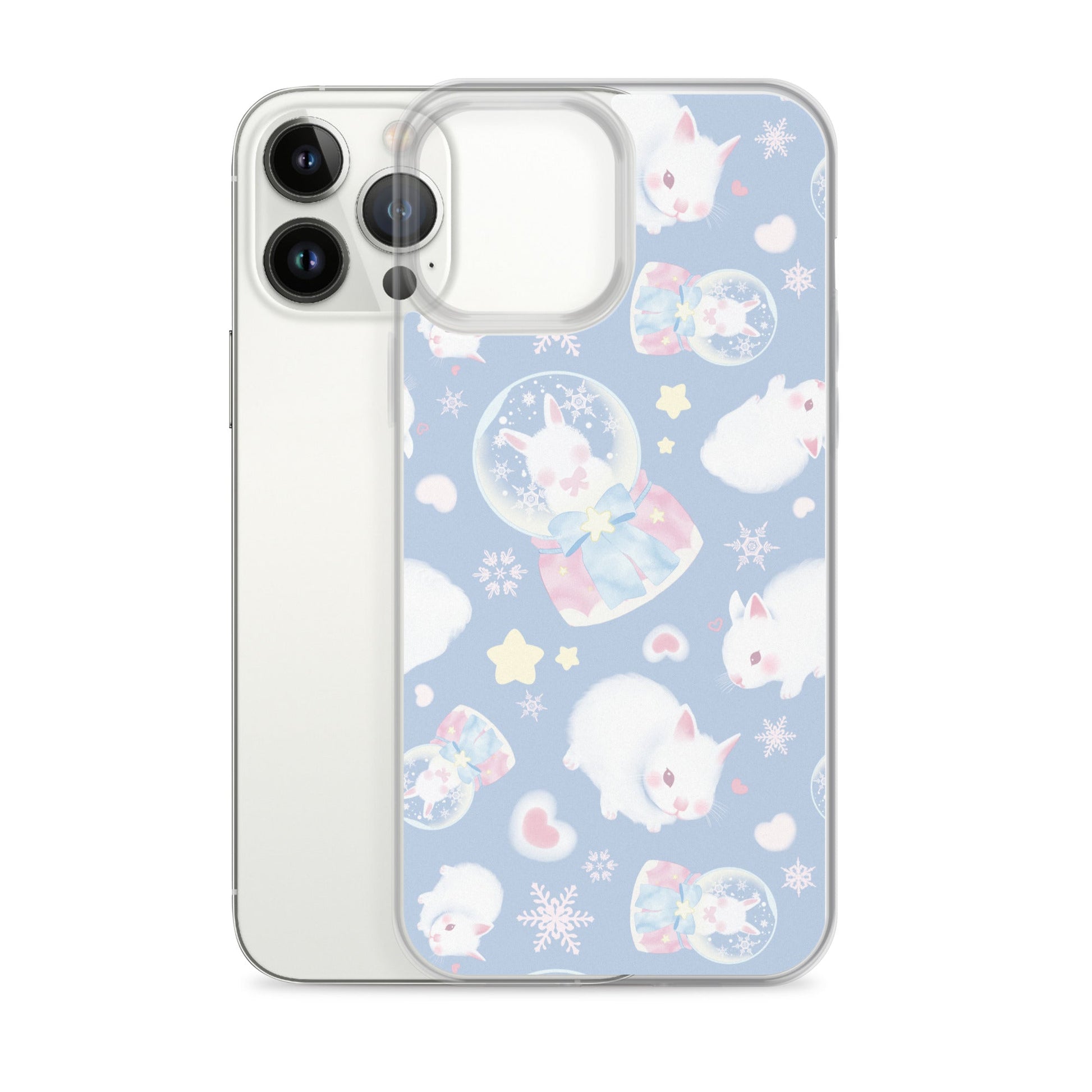Sleek Snow Bunny iPhone® Clear Case featuring playful bunny designs, offering protection from scratches and dirt.