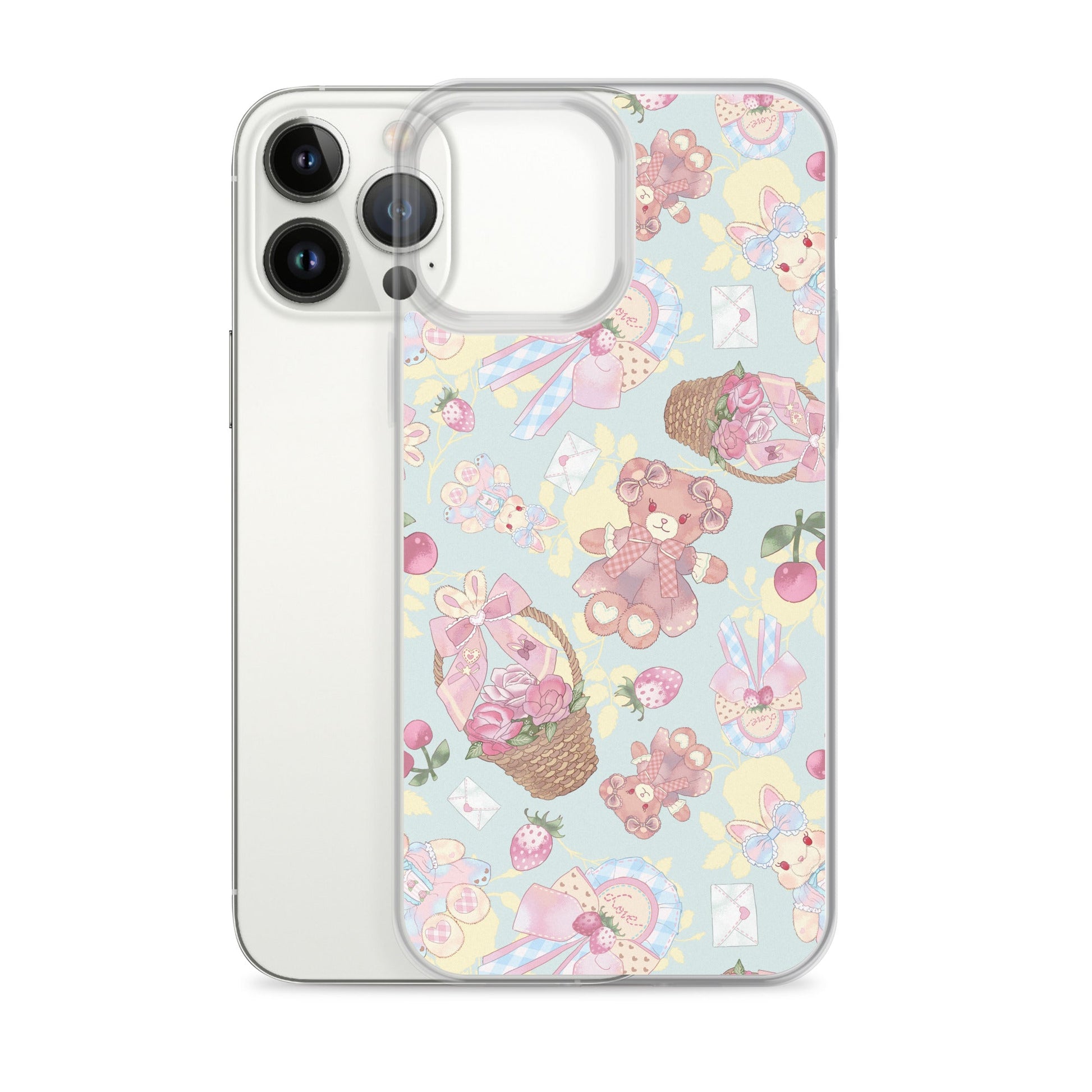 Colorful Sweet Teddy iPhone® Clear Case featuring cute teddy bears, perfect for protecting your phone stylishly.