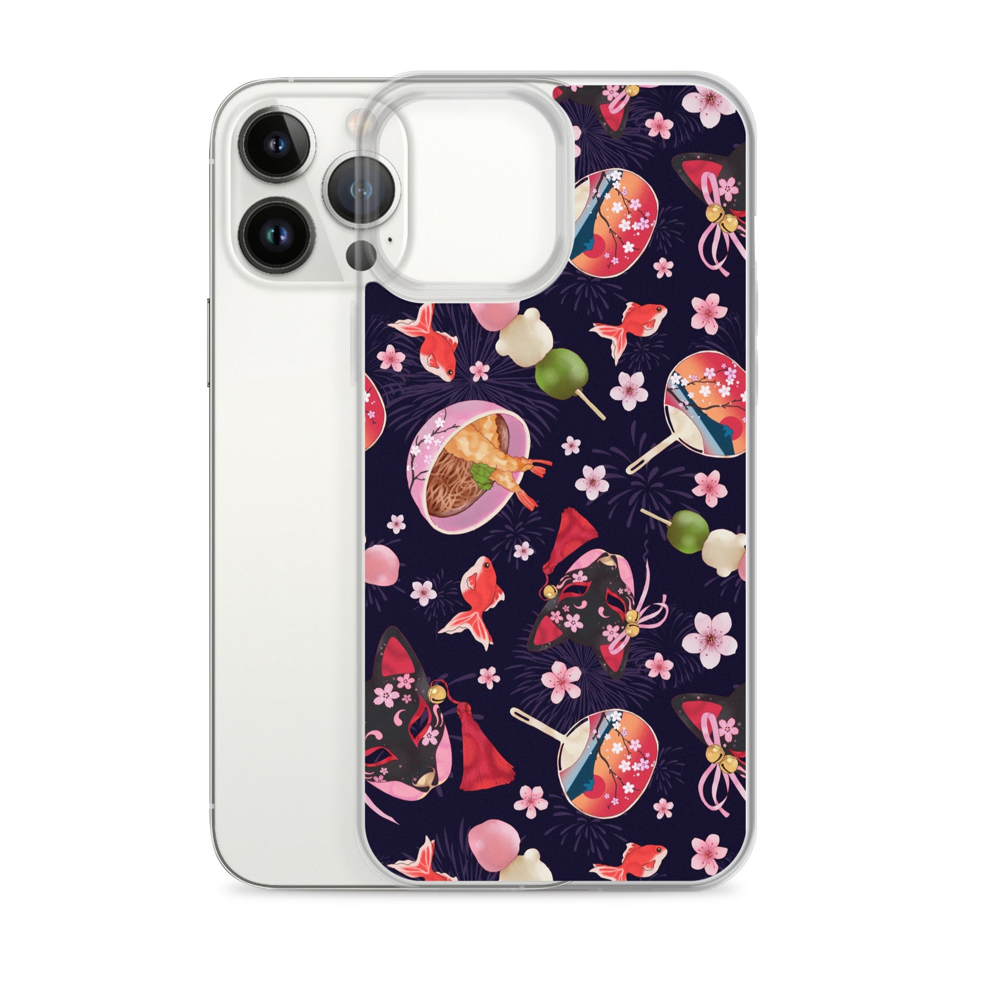 Matsuri iPhone® Clear Case showcases vibrant patterns, offering sleek protection against scratches and dirt.