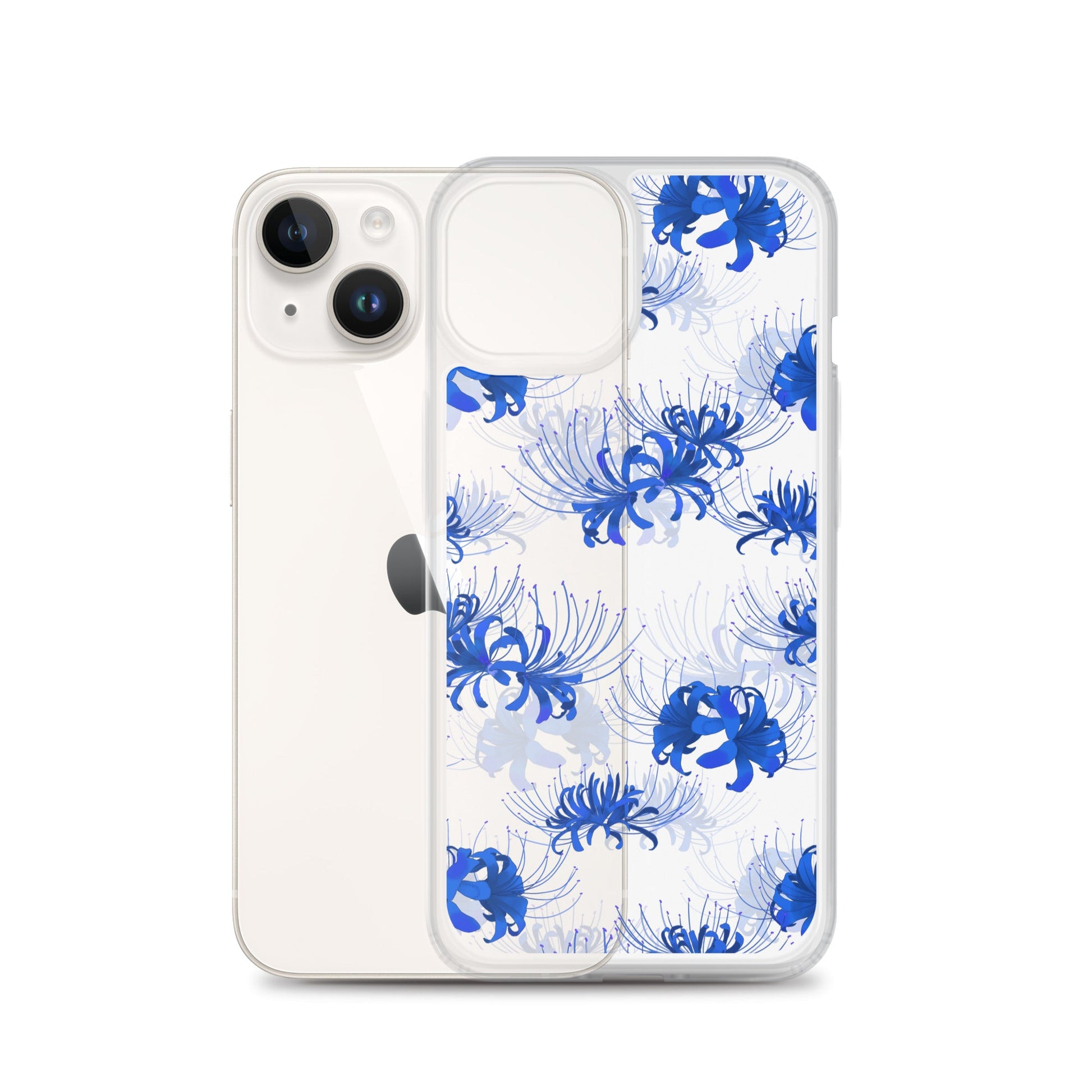 Higanbana iPhone® Clear Case featuring a floral design, offering protection against scratches and dust.