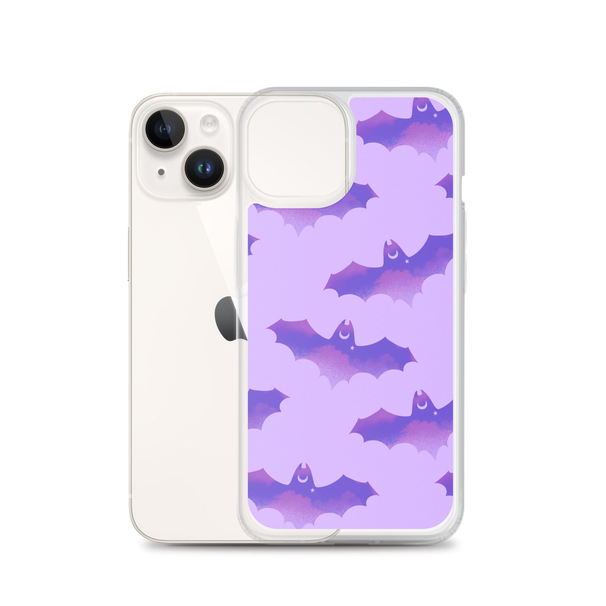 Morrigan iPhone® Clear Case showcases a sleek design with vibrant bats, protecting your phone stylishly.