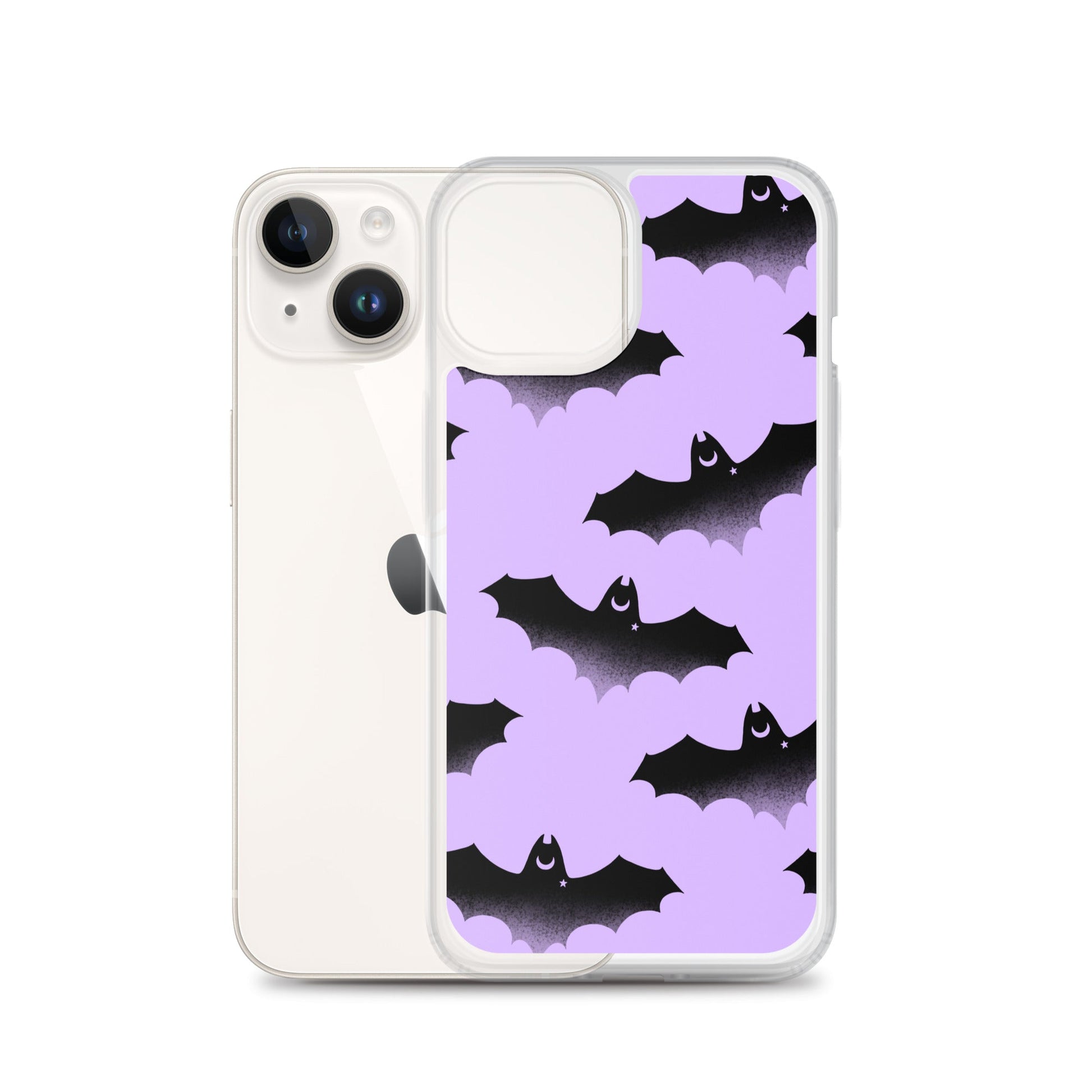 Morrigan iPhone® Clear Case showcases bats and clouds, offering stylish protection for your device. Perfect for any occasion!