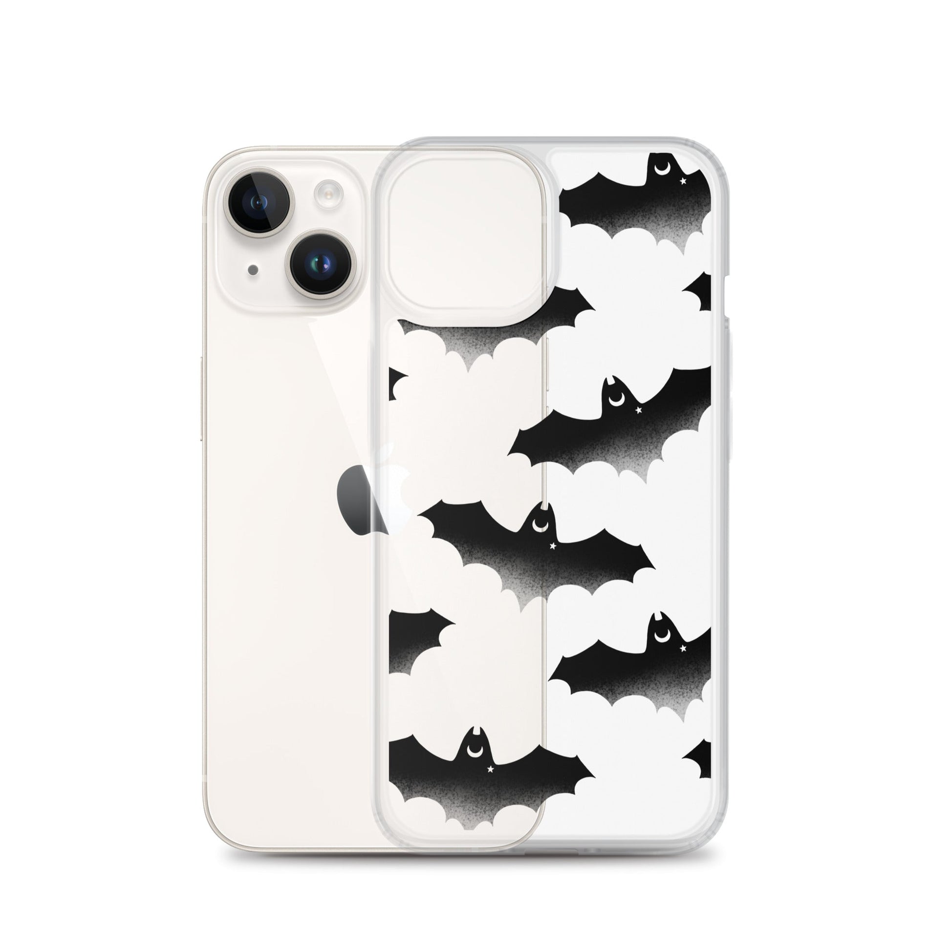 Morrigan iPhone® Clear Case featuring a sleek design with bats, offering protection against scratches and dirt.