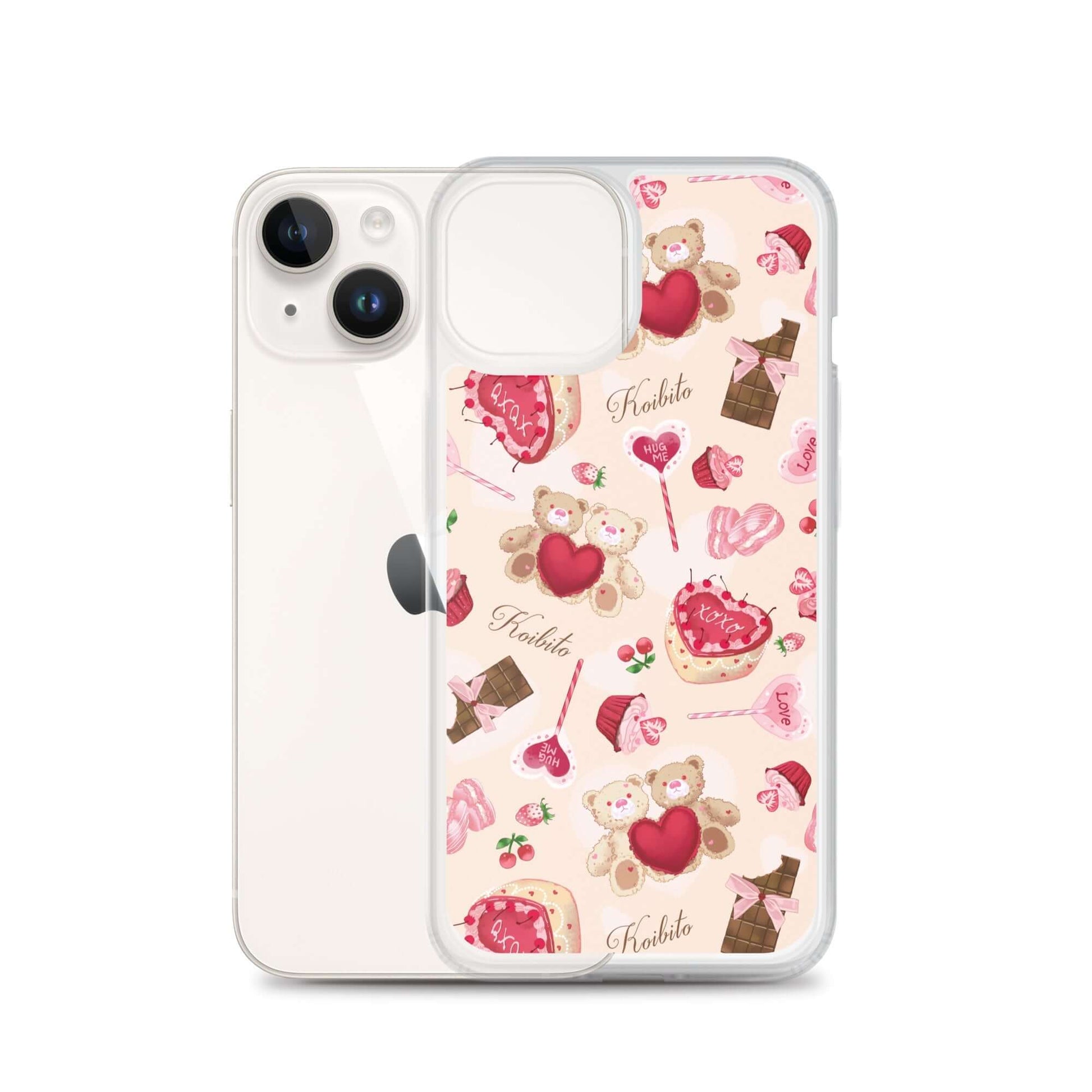 Sugar Sweetheart iPhone® Clear Case featuring a cute design, providing sleek protection for your phone with easy access ports.