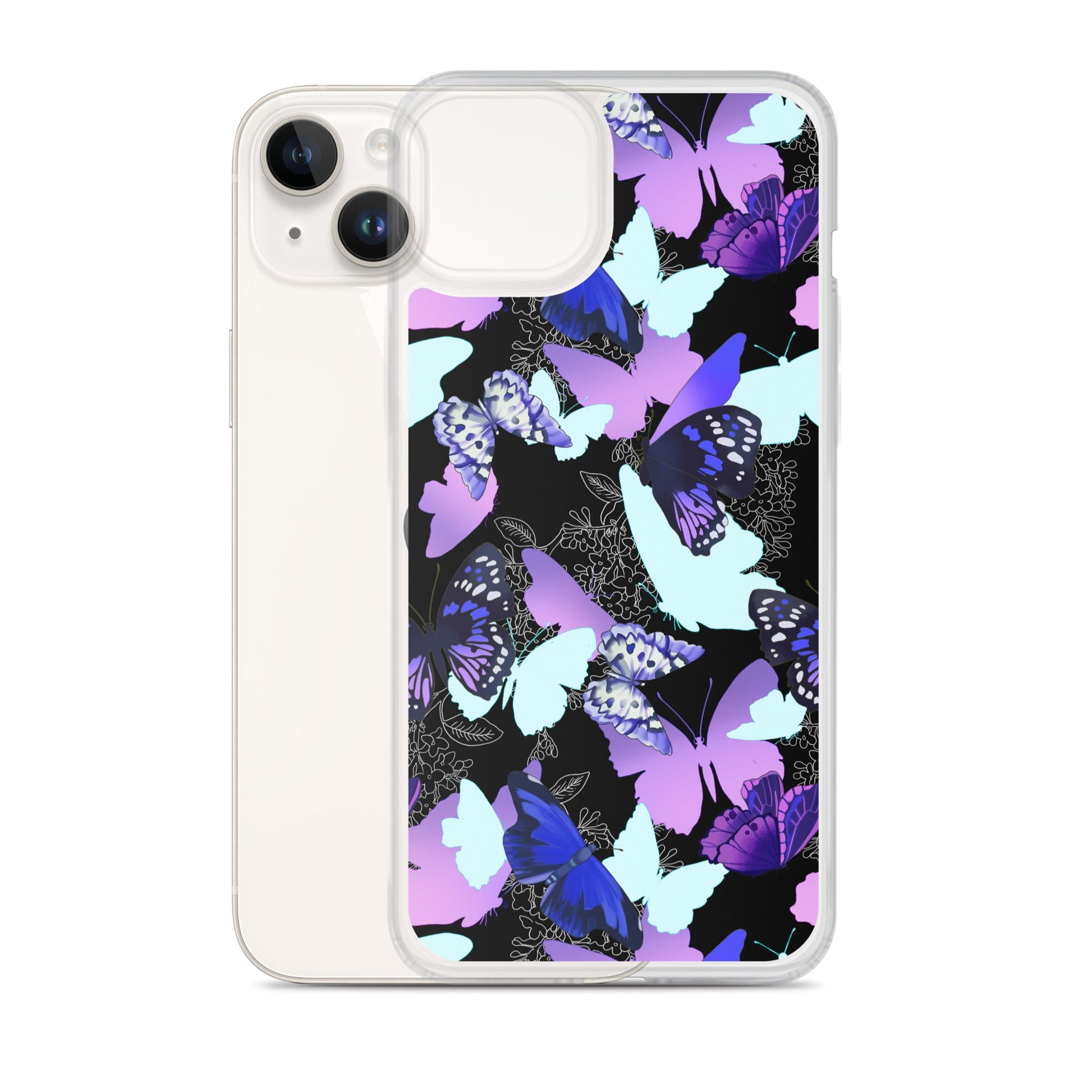 Stylish Butterfly iPhone® Clear Case featuring vibrant butterflies, providing protection from scratches and dirt.